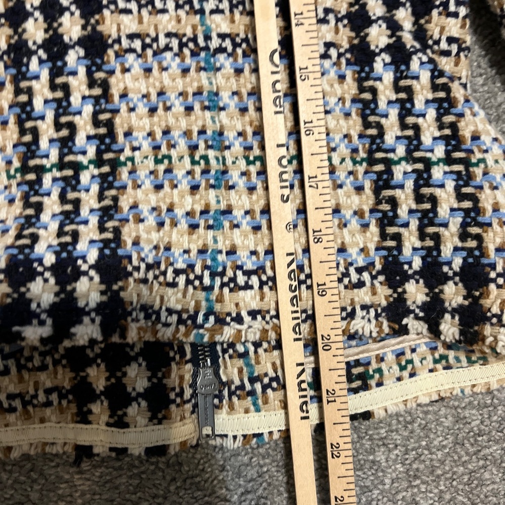 burberry jacket‎ womens 8 tan blue tweed houndstooth blazer quiet luxury classic - Picture 14 of 16